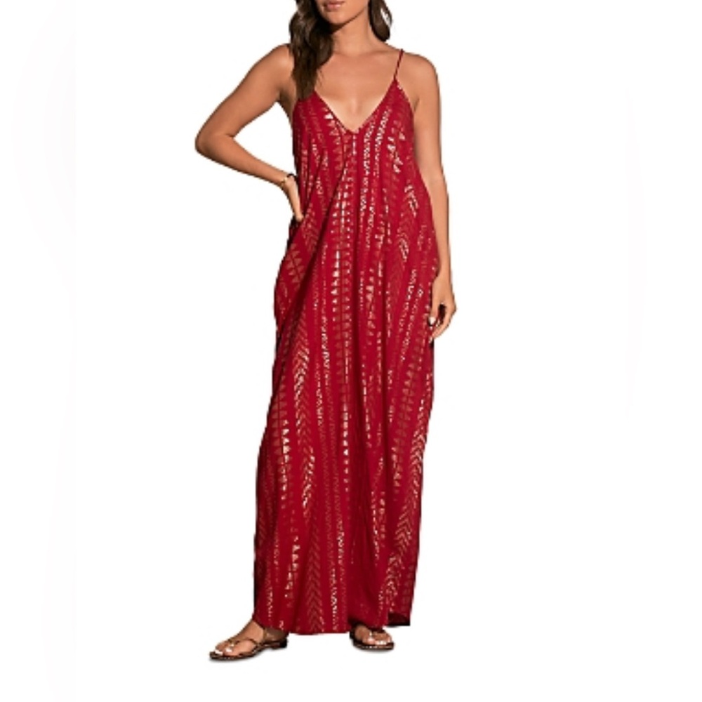 Elan‎ Printed Maxi Dress in Natural Gold Red Small